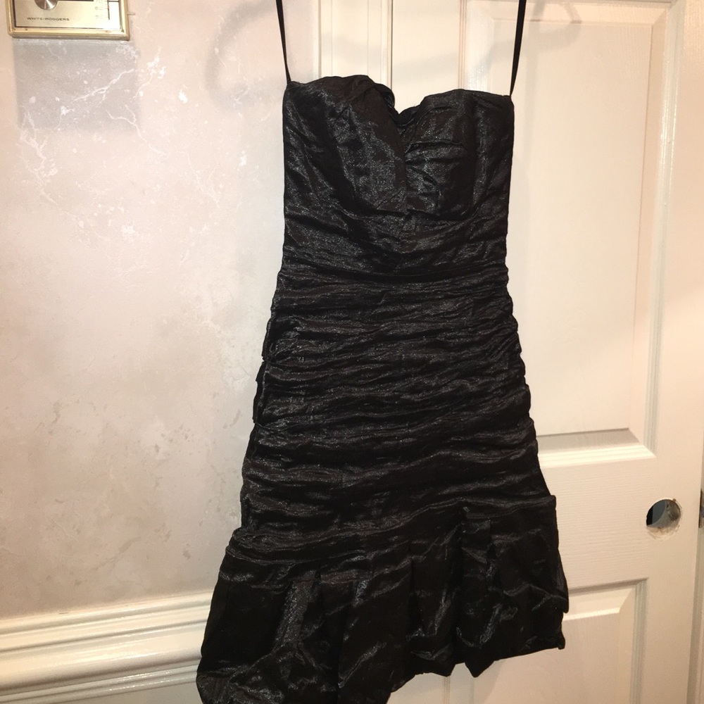 Black taffeta strapless dress