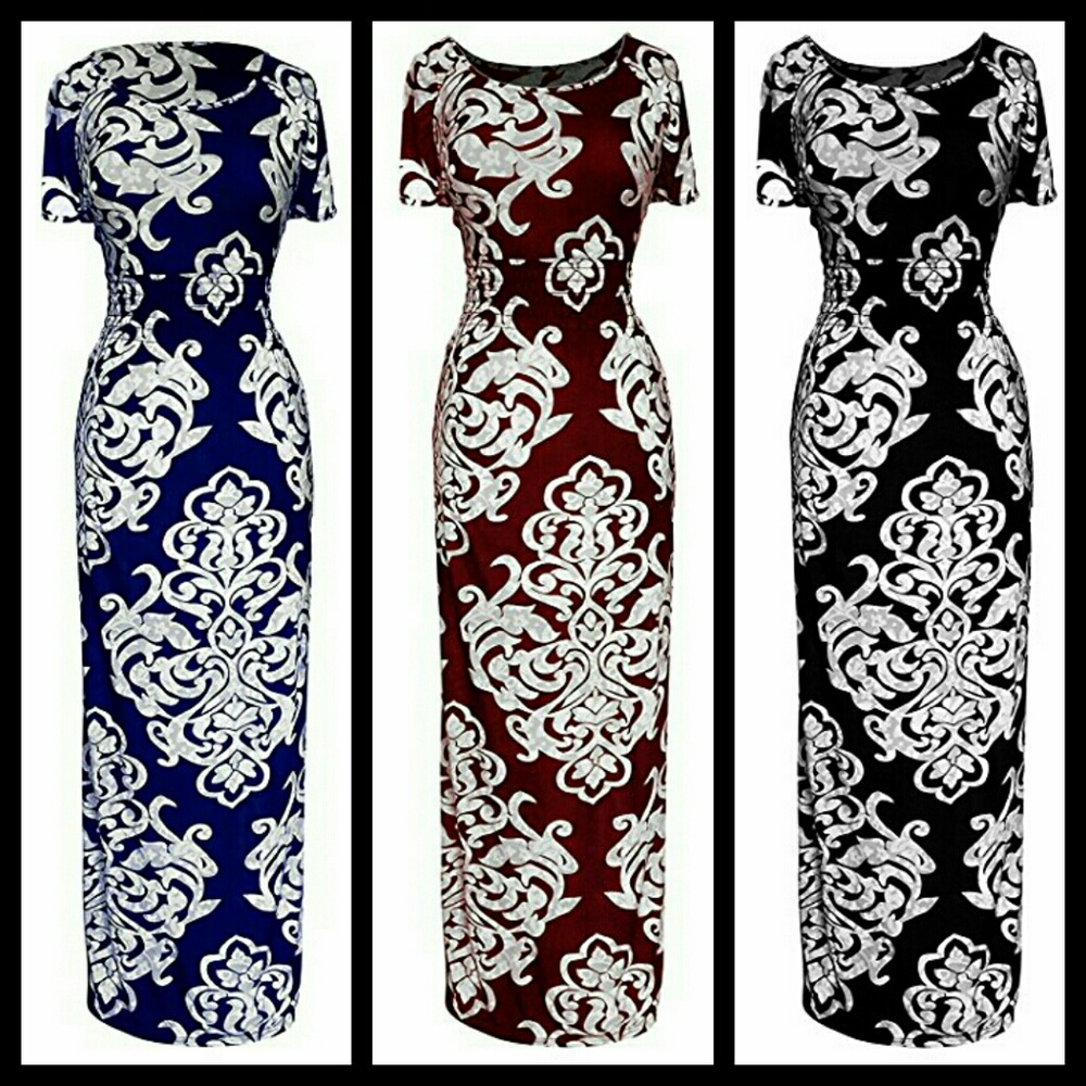Vintage Damask Print maxi dress any size/3 color