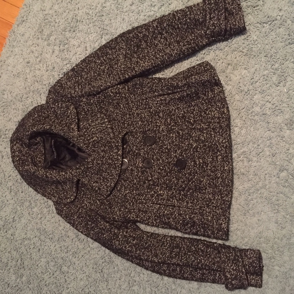 Marc New York black white tweed pea jacket