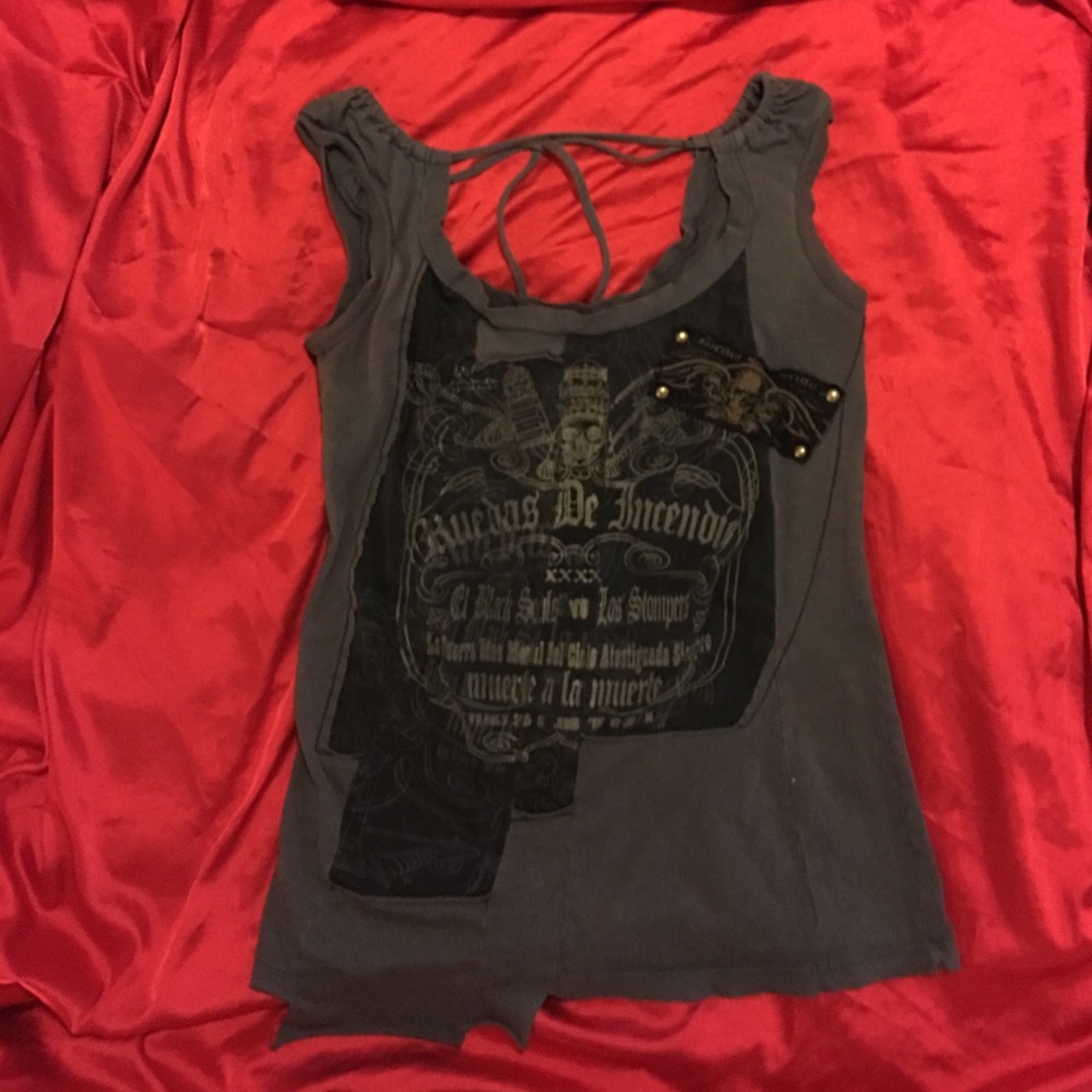 Salvage distressed asymmetrical tank top
