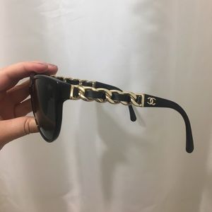 Authentic Chanel leather chain black sunglasses
