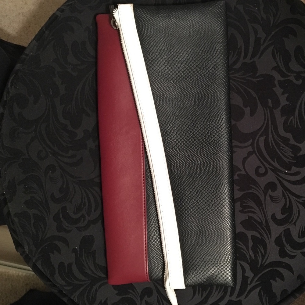 BCBGMaxAzria Black White & Bordeaux Leather Clutch