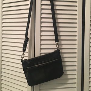 Black leather cross body purse