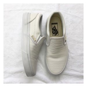 Off-White Faux Leather Vans Slip-on Shoes