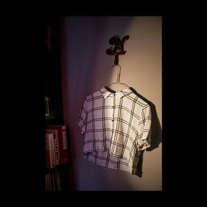 LA Hearts White Grid Button-down Crop Top