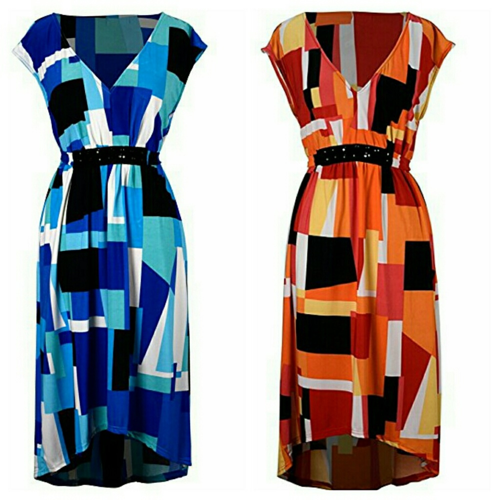 Geometric print high low dress 2 colors M