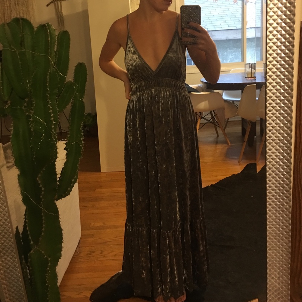 Zara Silver Velvet Maxi Dress - S