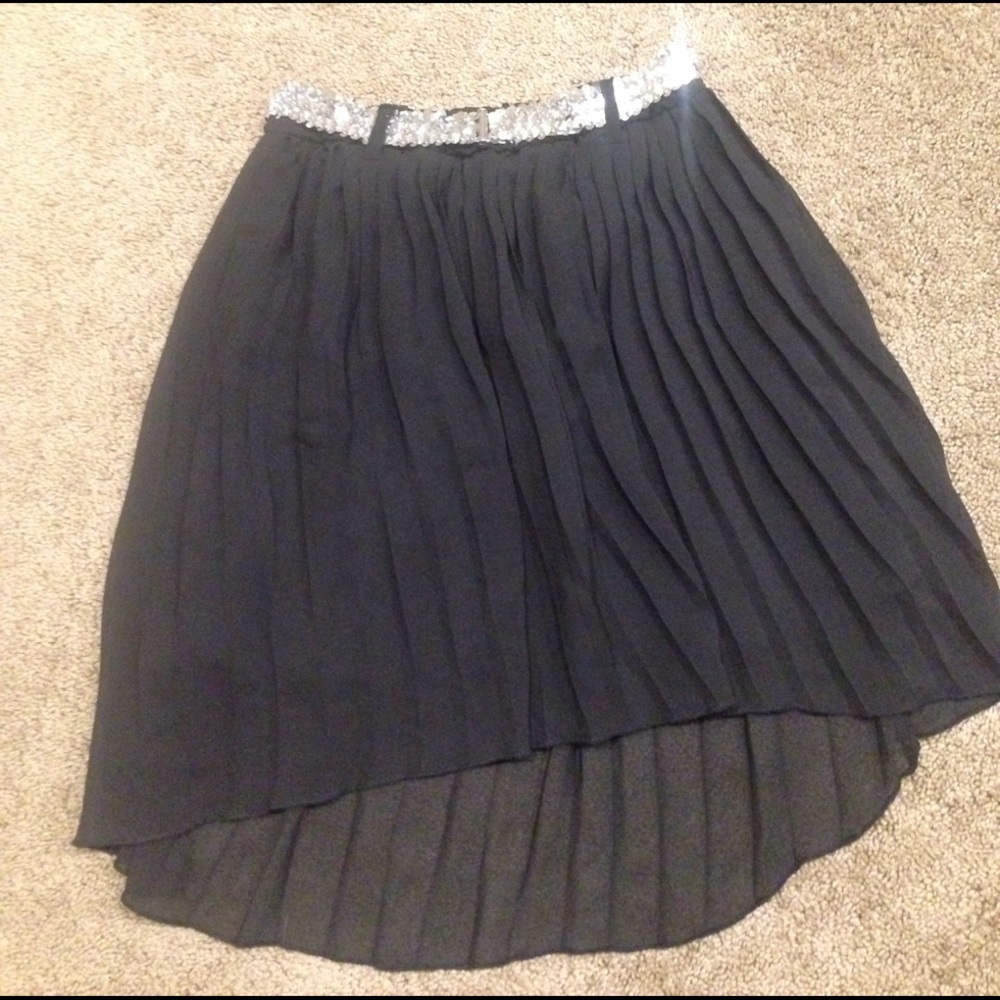 Girls Pleated Hi Lo Skirt with Sequined Belt