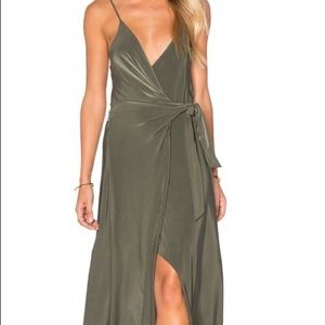 Misa Olive green wrap dress