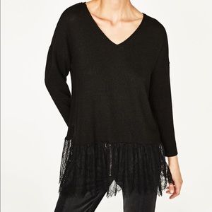 NWOT Zara Lace Hem Sweater