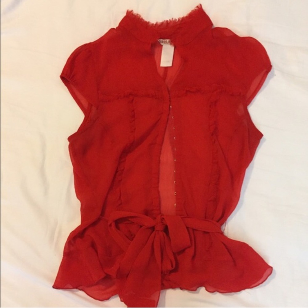 Red Guess blouse.