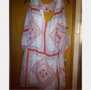 Bisou White/Coral/Grey Dress (NWT)