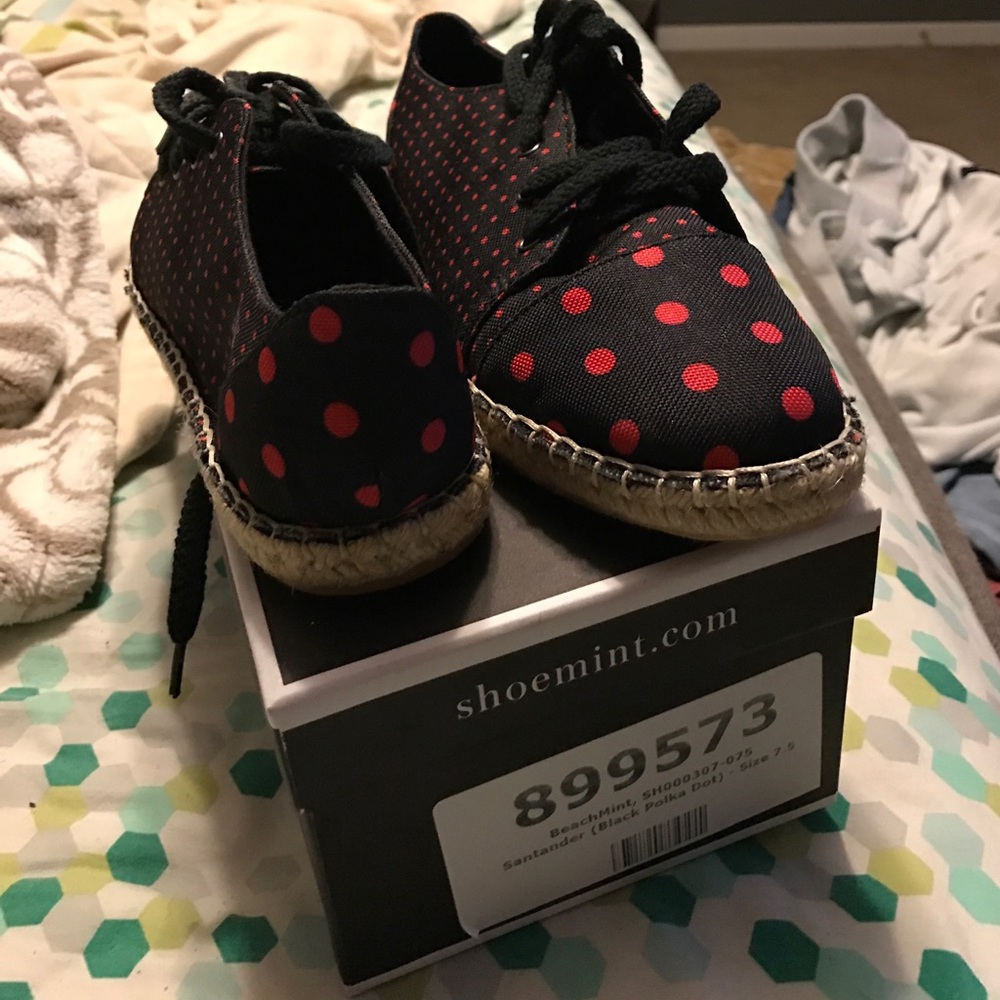 Shoe mint navy red polka dot flats espadrilles
