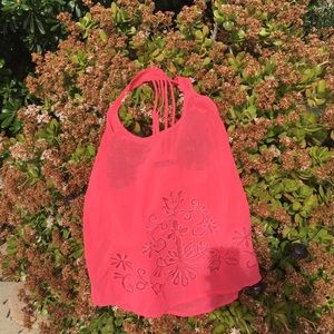 Cute hot pink strappy sheer tank top with floral!