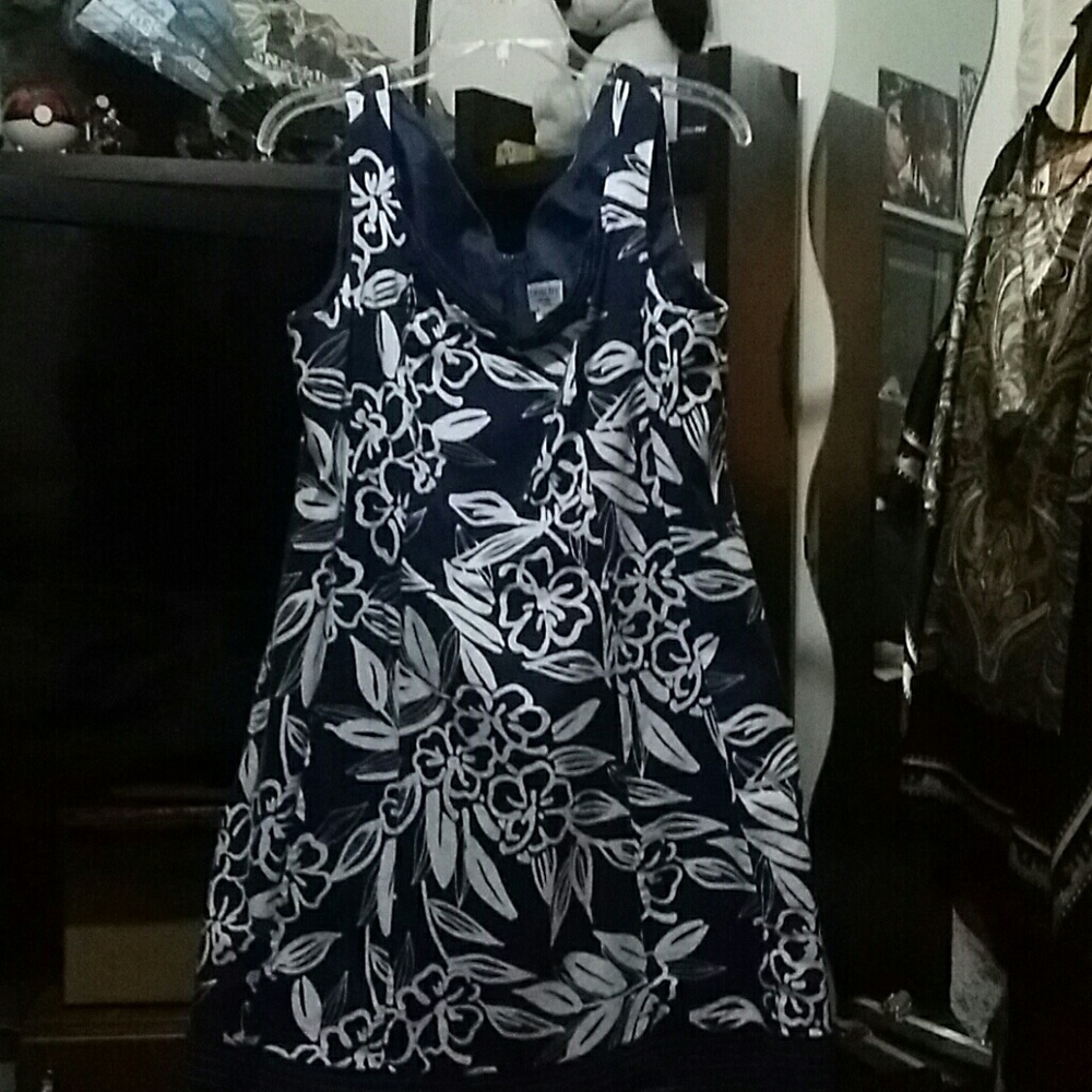 Blue and white floral print dress