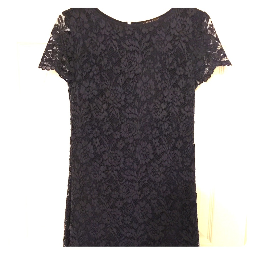 Cynthia Steffe Navy Shift Dress with Lace Overaly