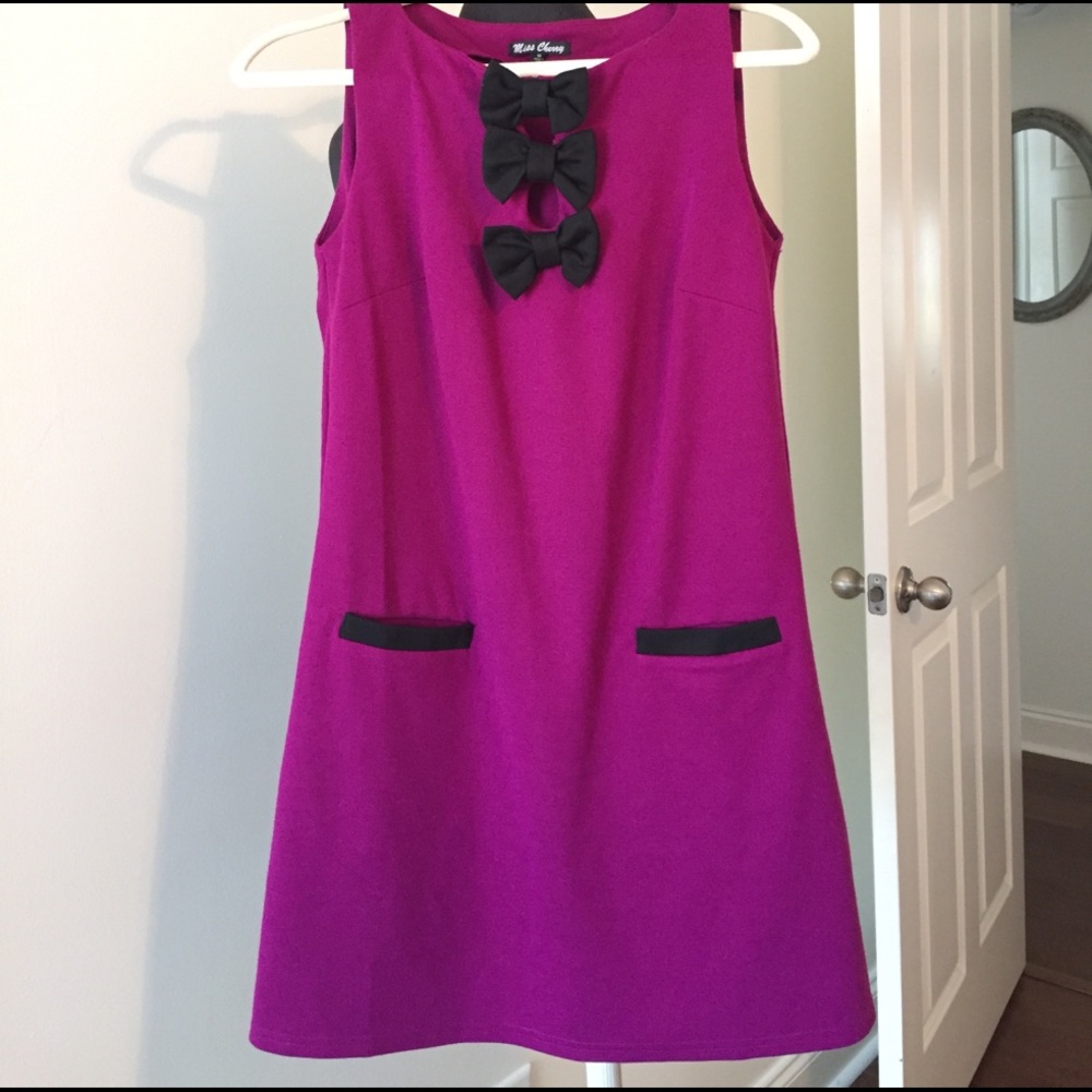 Miss Cherry Deep Purple Sleeveless Bow Dress