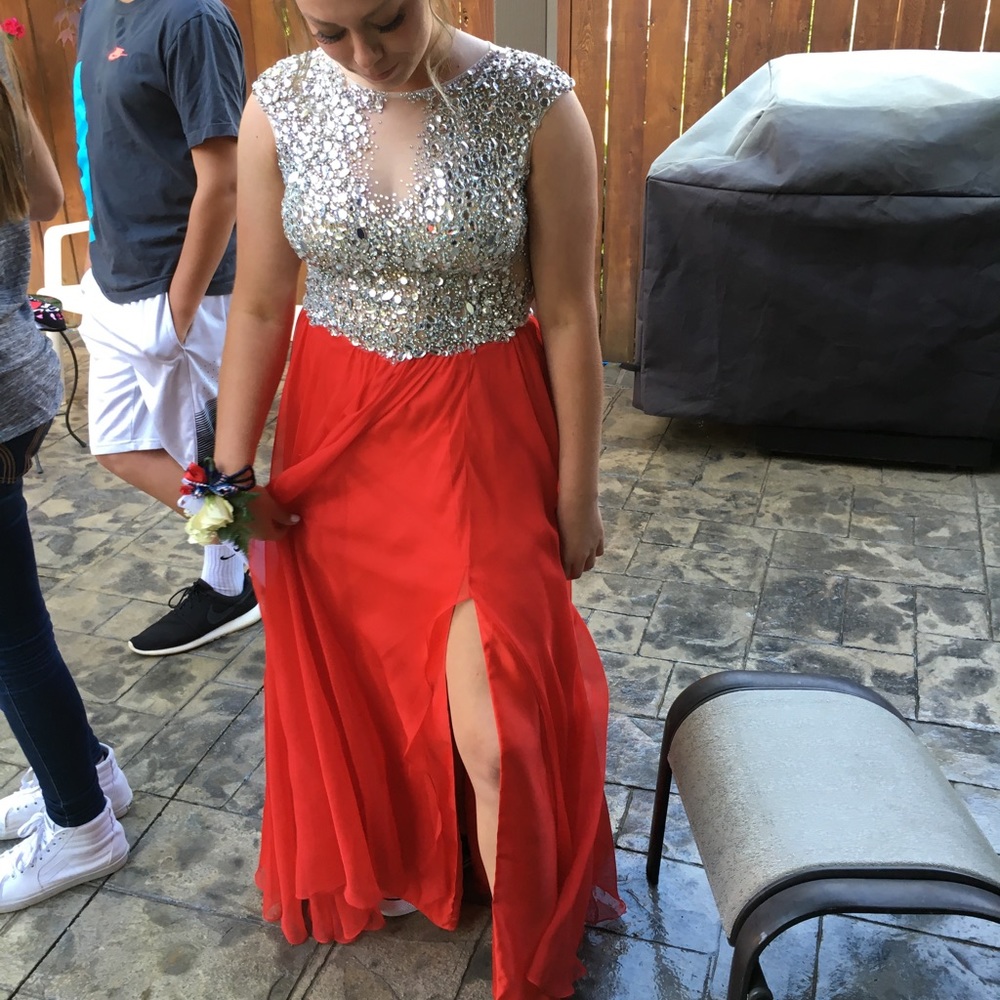 Red crystal prom dress