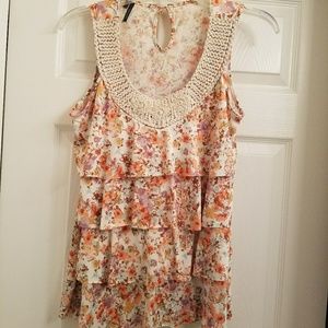 Embellished ruffled tank top