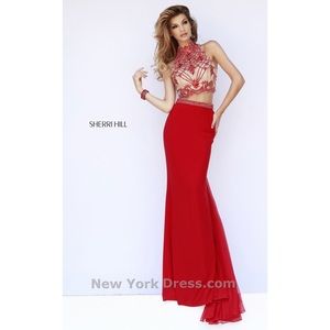 Sherri Hill Long Red Two Piece (Style 11212)