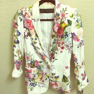 Flower print blazer pockets comfy