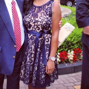 Betsy & Adam Navy Lace A Line dress