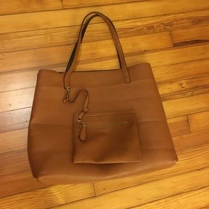 Reversible brown/black vegan leather tote