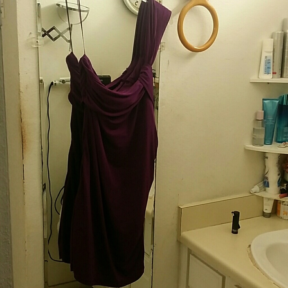 Skintight deep purple off shoulder dress