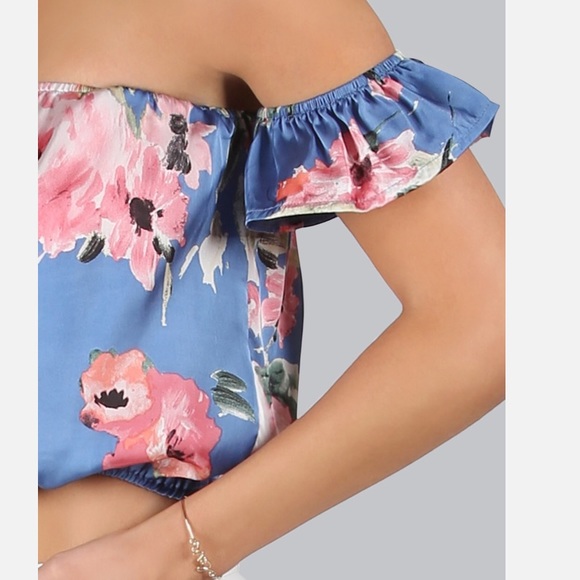Floral Ruffle Off Shoulder  Crop Top - Picture 4 of 5