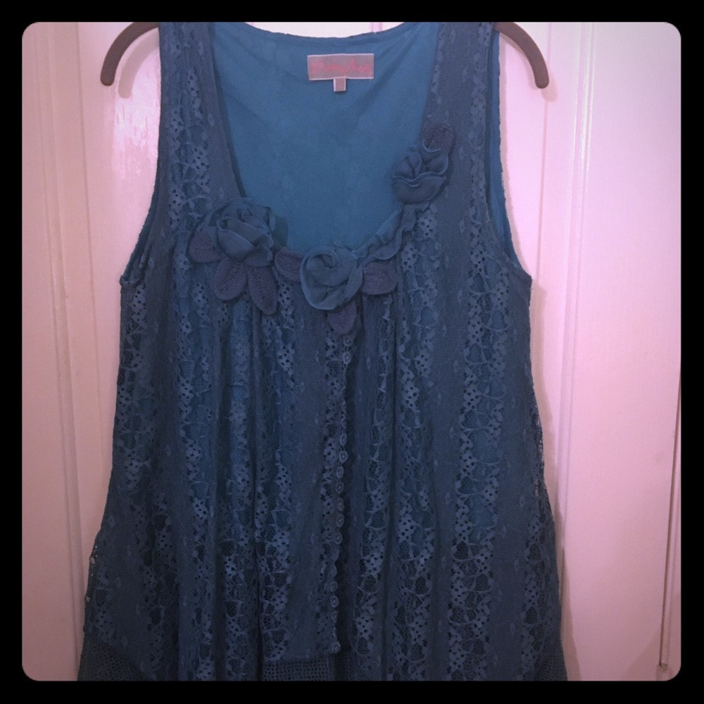 Turquoise layered ruffle and lace camisole