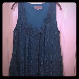 Turquoise layered ruffle and lace camisole