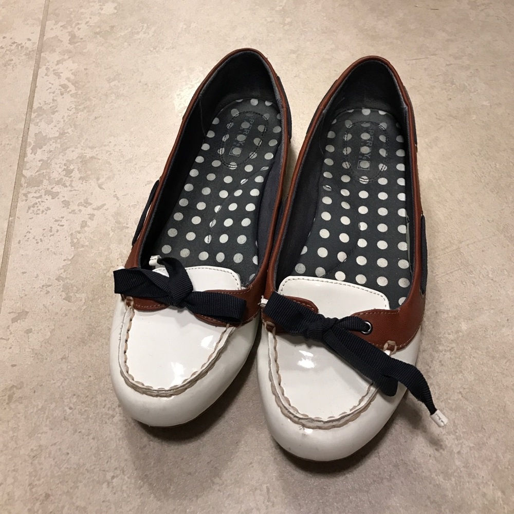 White Sperry loafers