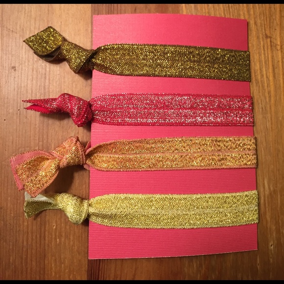 Accessories Glitter Elastic Knot Hair Ties Red And Gold Poshmark