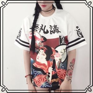 Asian Inspired Graphic Print T Shirt Jersey