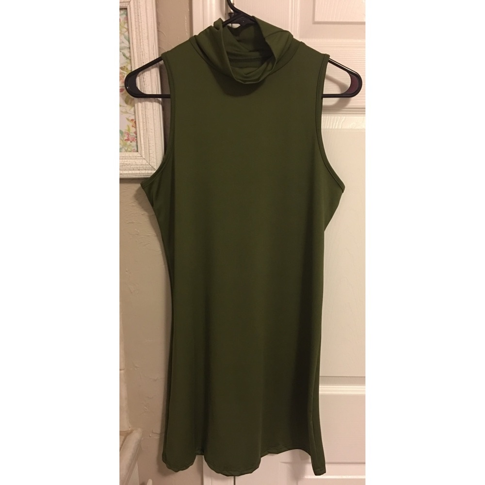 Turtle neck mini dress olive green