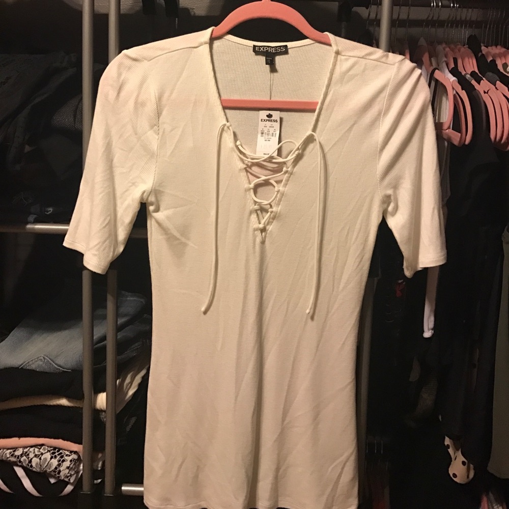 White lace up shirt
