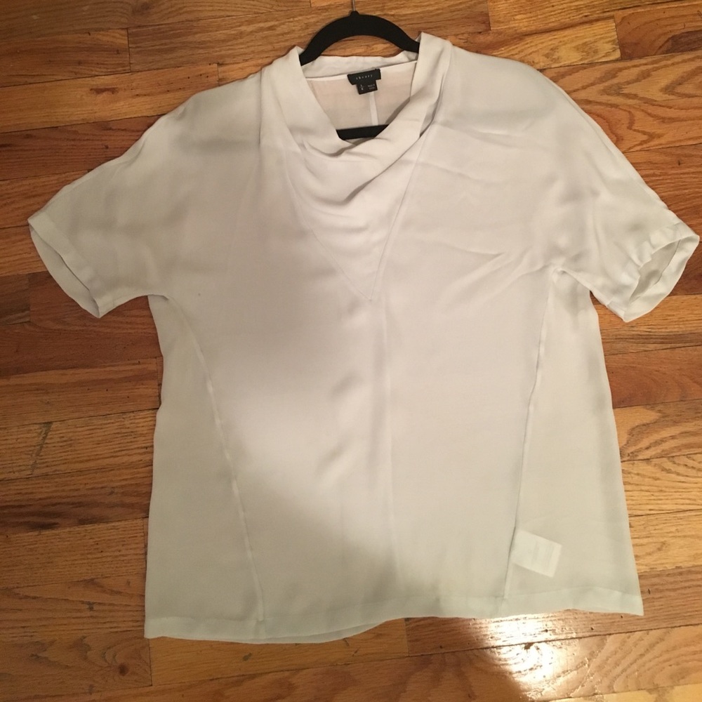 Theory silk cowl neck top. Light aqua