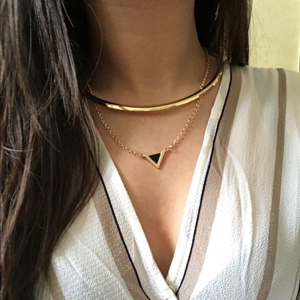 Gold Choker Triangle Drop Chain Necklace