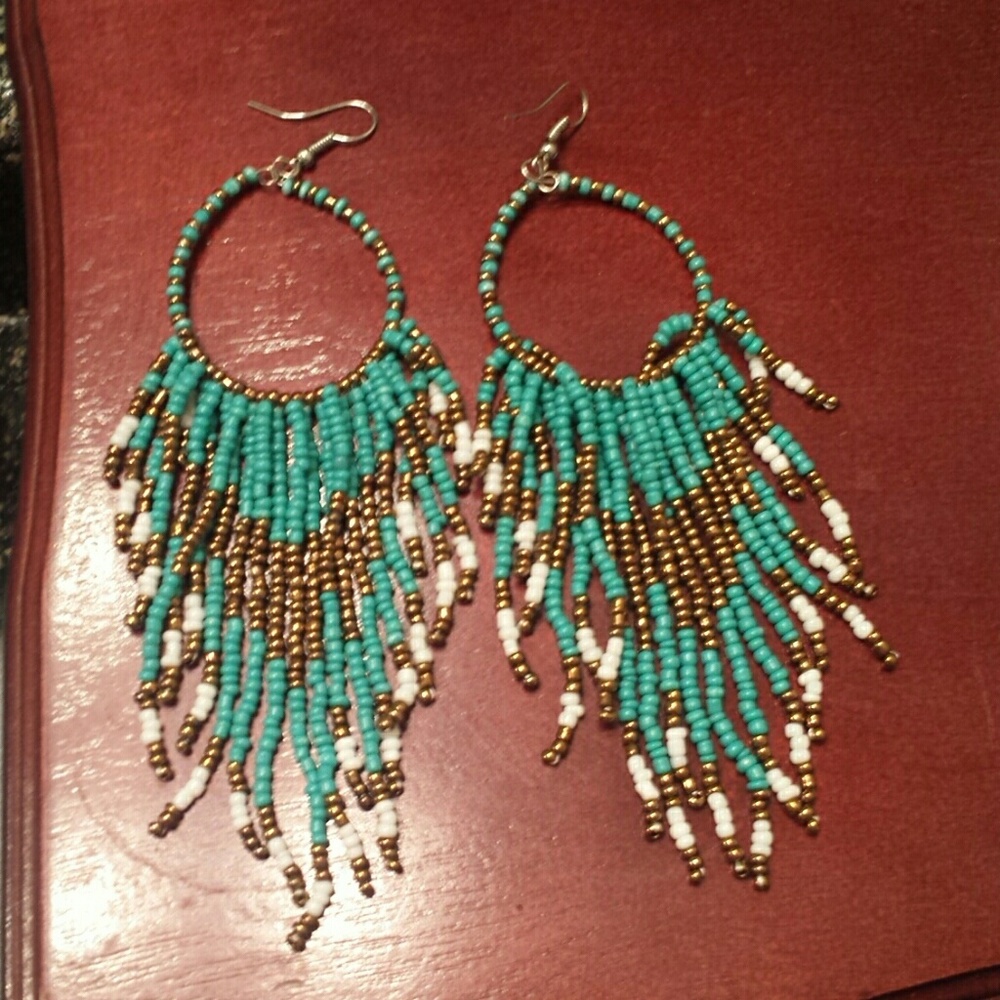 Teal and gold earrings