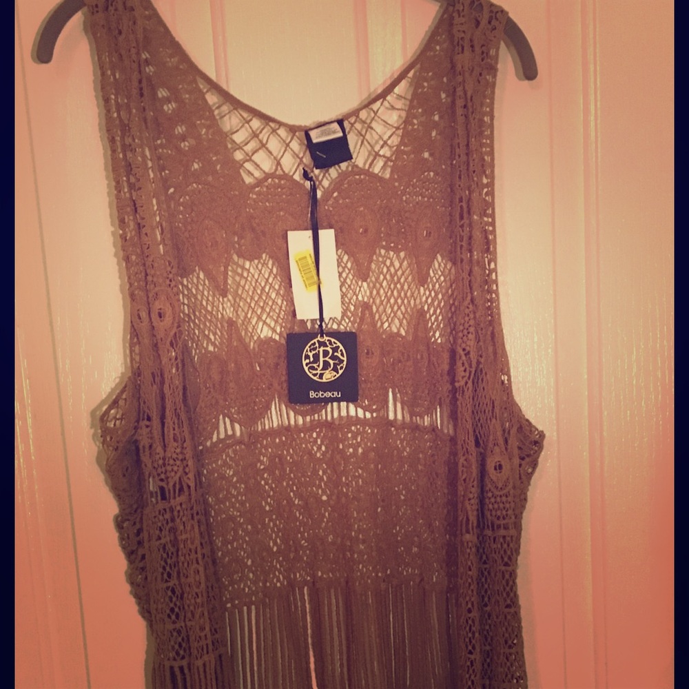 Bobeau tan crochet hippy vest