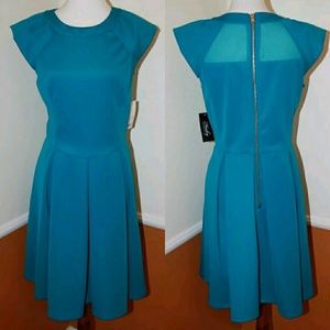 Adrianna Papell 12 Fitted Blue Pleated Tea Dress