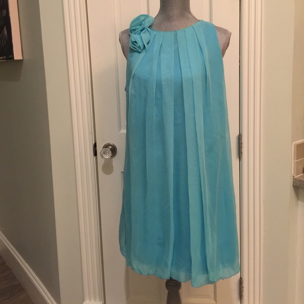 Turquoise Sleeveless Bubble Dress With Rosettes