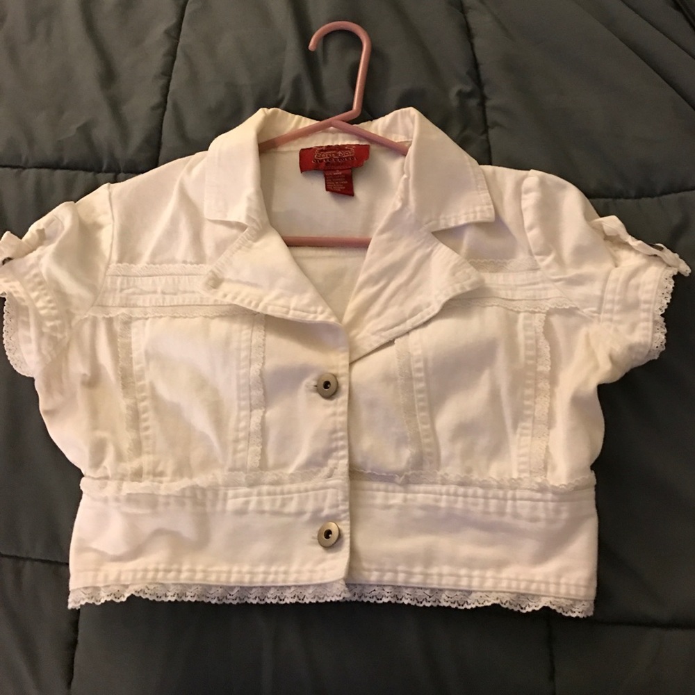 White denim jean lace vest jacket