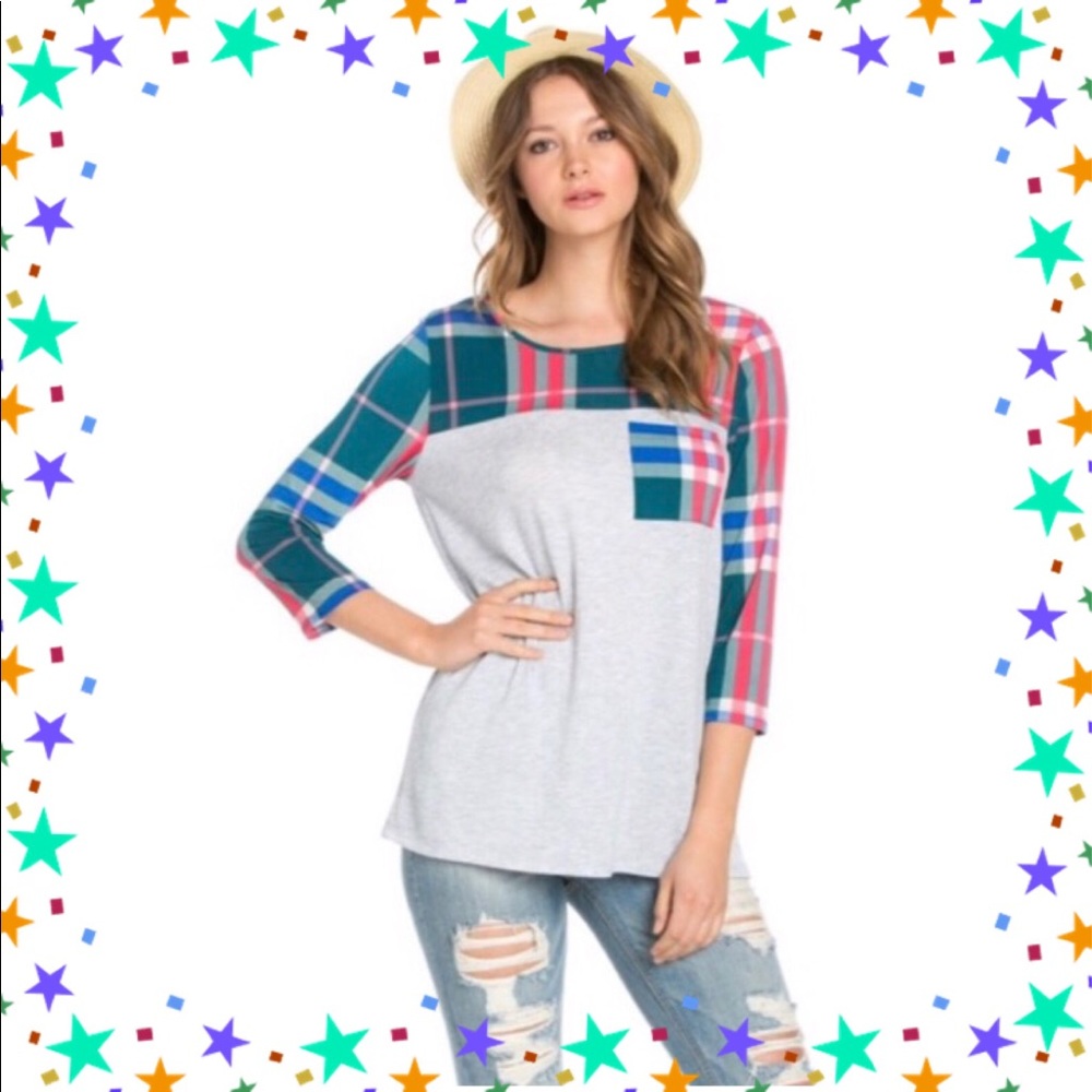 🎈🌟BNWT Plaid Print Pocket Detail Top🌟