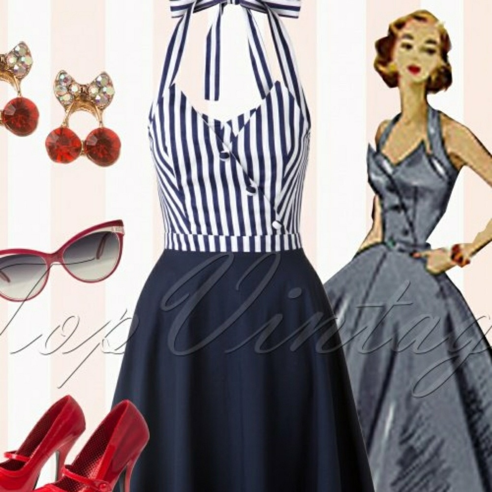 Lindy Bop Blue and White Myrtle Swing Dress