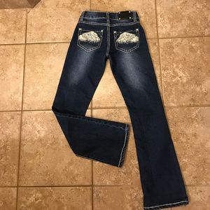 Girls Bling Bootcut Jeans- Wired Heart