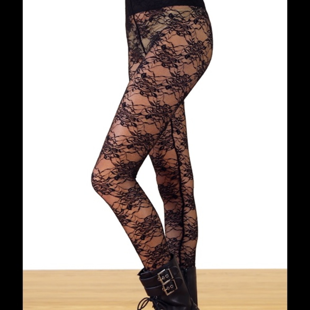 LEGGINGS BLACK LACE ANKLE LENGTH - Picture 4 of 4