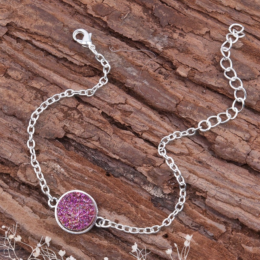 Purple Silver Druzy Bracelet