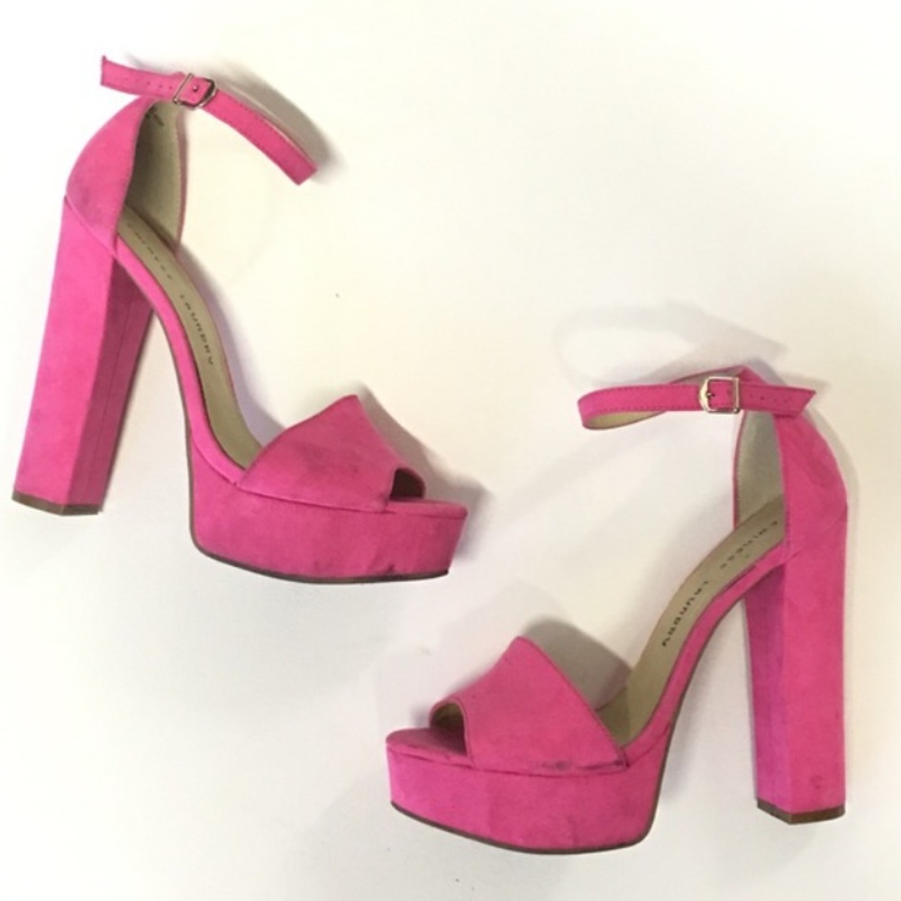 Chinese Laundry pink suede platform w block heel