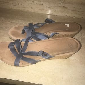 Blue leather UGG wedge sandals